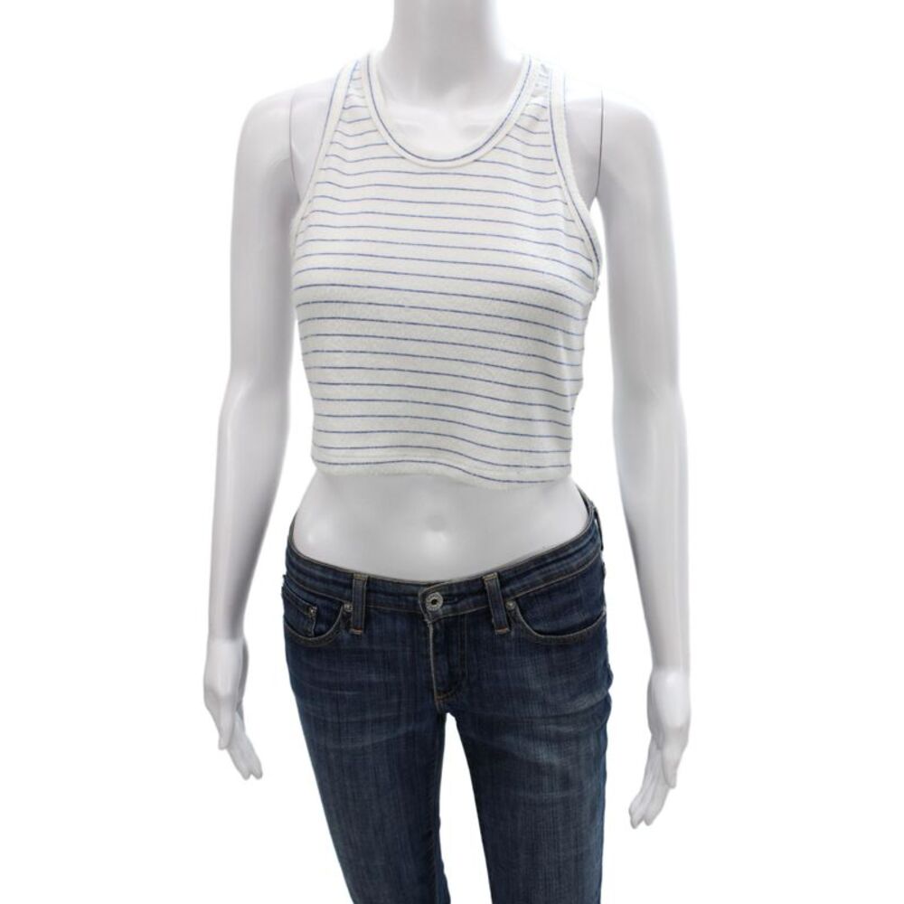 Leset Womens Blue Cropped Tank Scoop Neck Sleeveless Rayon Blend Size L